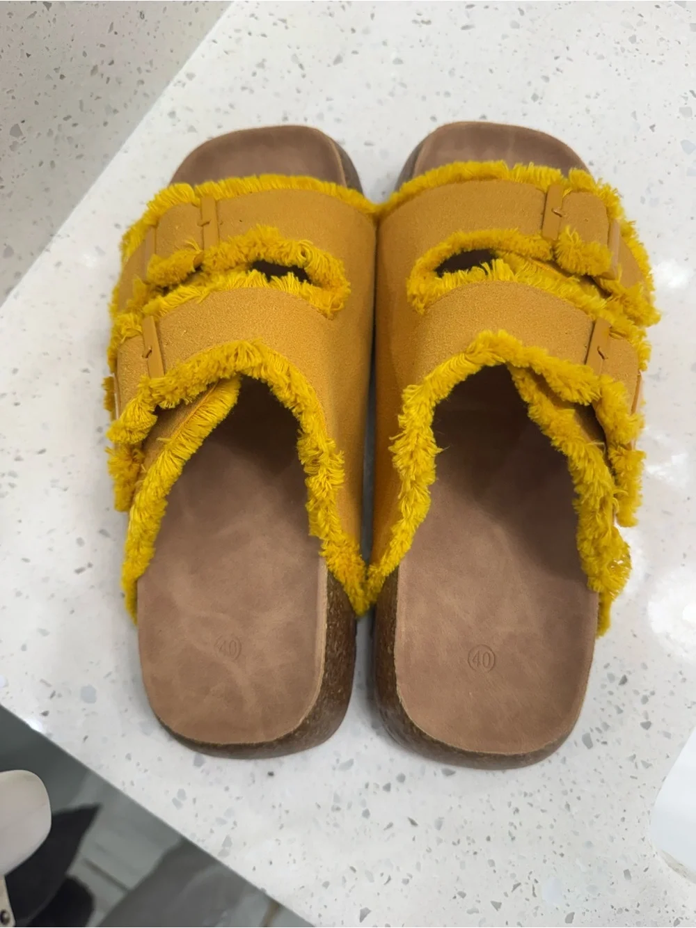 Bohemian yellow platform wedge sandals featuring a gold buckle size 8 NWOT
